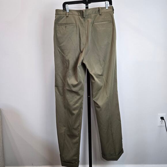 Vintage Nike Golf Pants Mens Pleated Trousers Dry Fit Performance Tan Green 34 - Picture 6 of 6